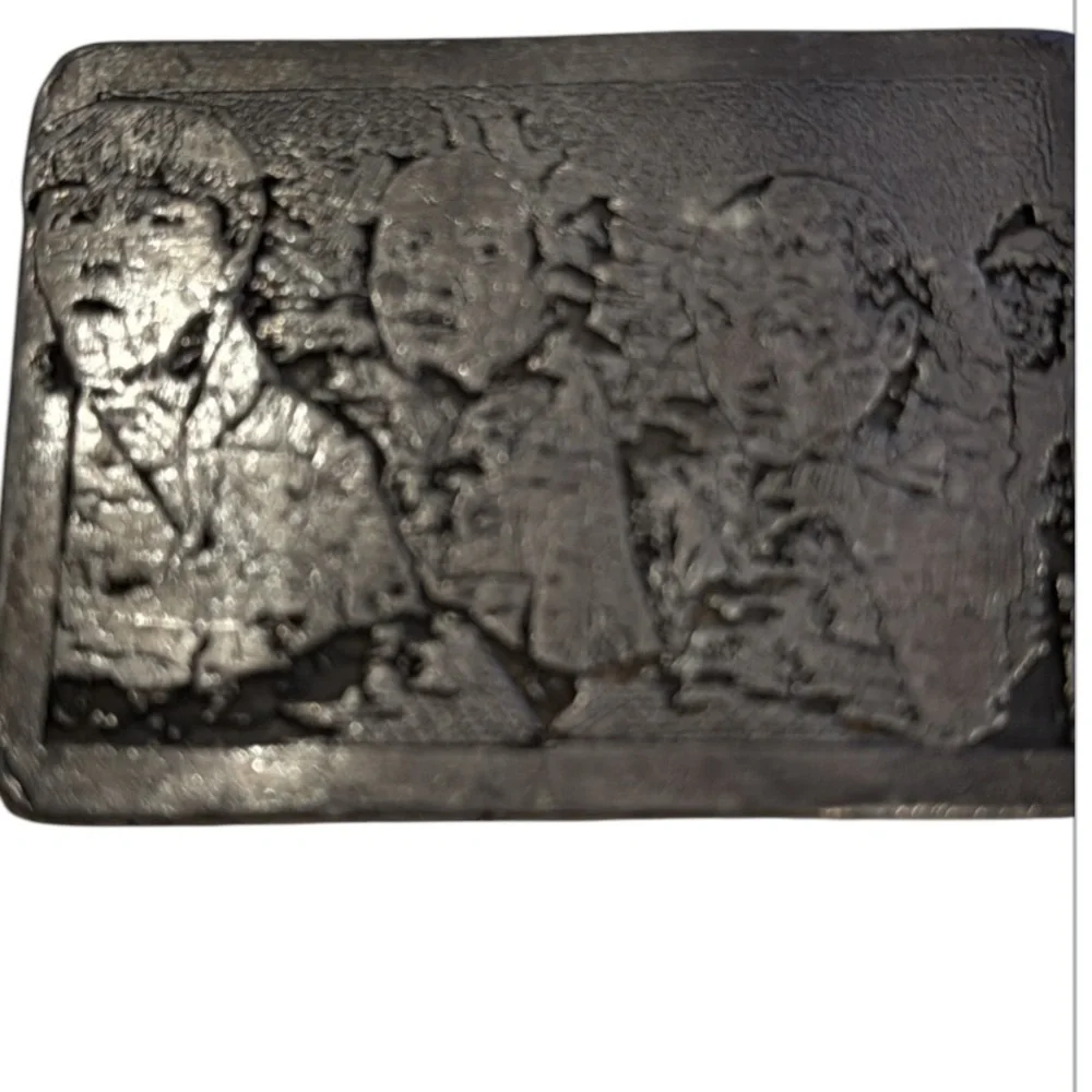 Vintage 70’s Three Stooges Mt Rushmore Pewter Rectangular Belt Buckle OS